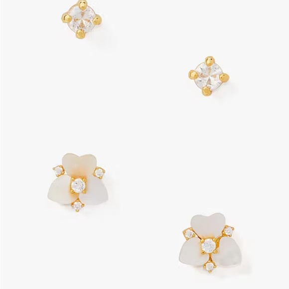 Kate Spade Precious Pansy Studs Set Mother of Pearl Pansies NEW - Picture 2 of 5